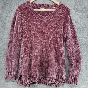 Orvis Sweater Womens S Long Sleeve Casual Fleece V-Neck Silky Soft Burgundy